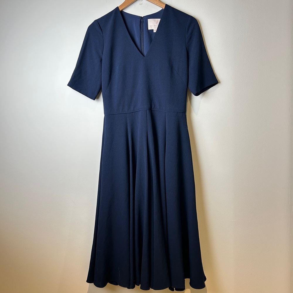 Gal Meets Glam Edith City Crepe Fit & Flare Midi Dress in navy blue Size 4